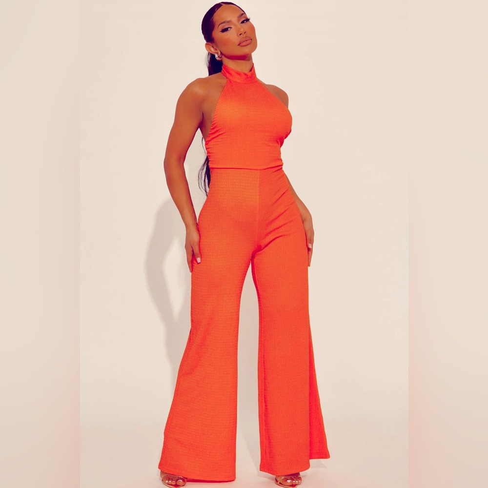 Backless, Halter,Jumpsuit, Size- XL, Color Orange